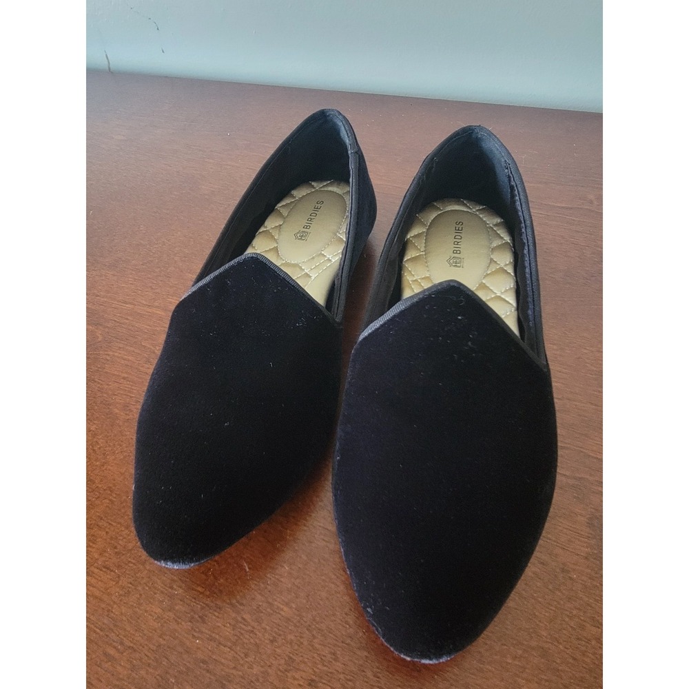 Birdies Starling Velvet Flat Pointed Toe Black Women's Sz 5 Classic Professional